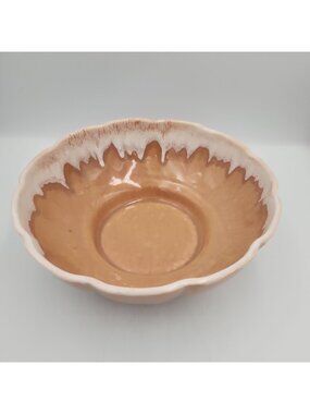 Studio Pottery Signed Bowl Drip Glazed Beige 10"